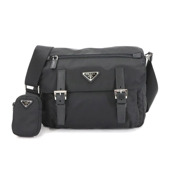 PRADA Shoulder Bag Nylon Saffiano Leather Nero Black 1BD953 Purse 90289150 - Picture 1 of 11